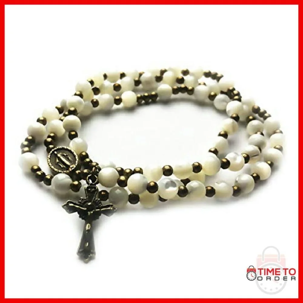 Mother of Pearl Rosary Bracelet with Virgin Mary Medal Charm